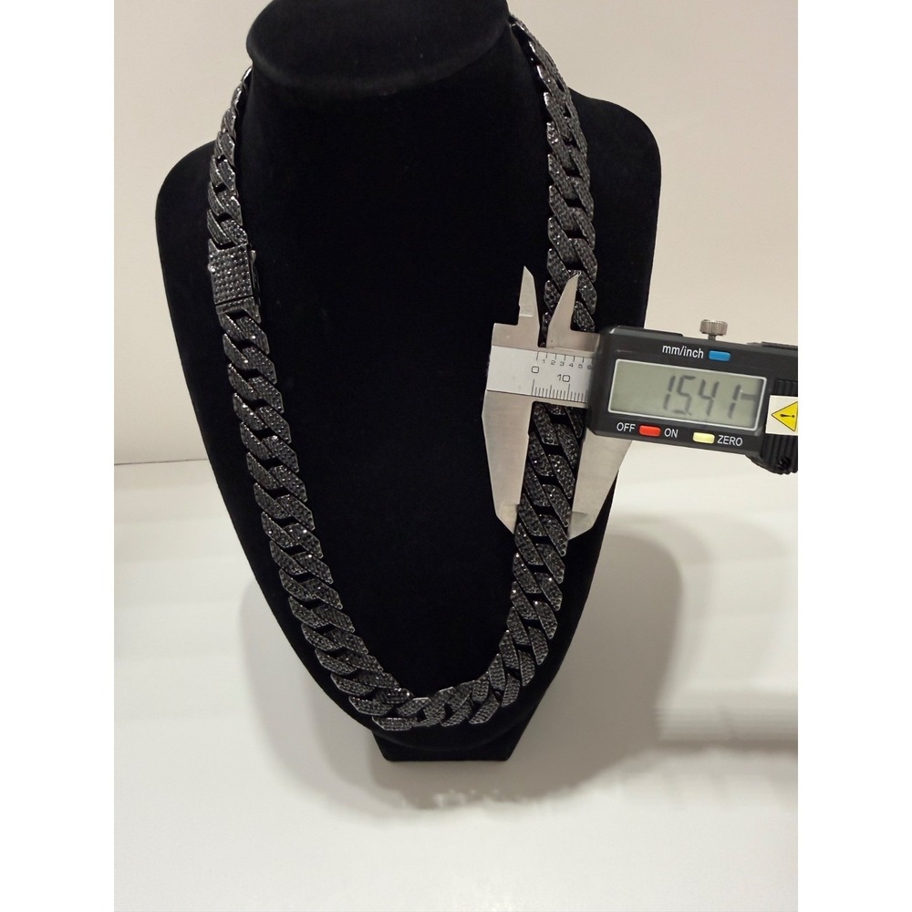 black on black iced out cuban vvscz stones lock box 15mm 22 inch - Picture 2 of 7